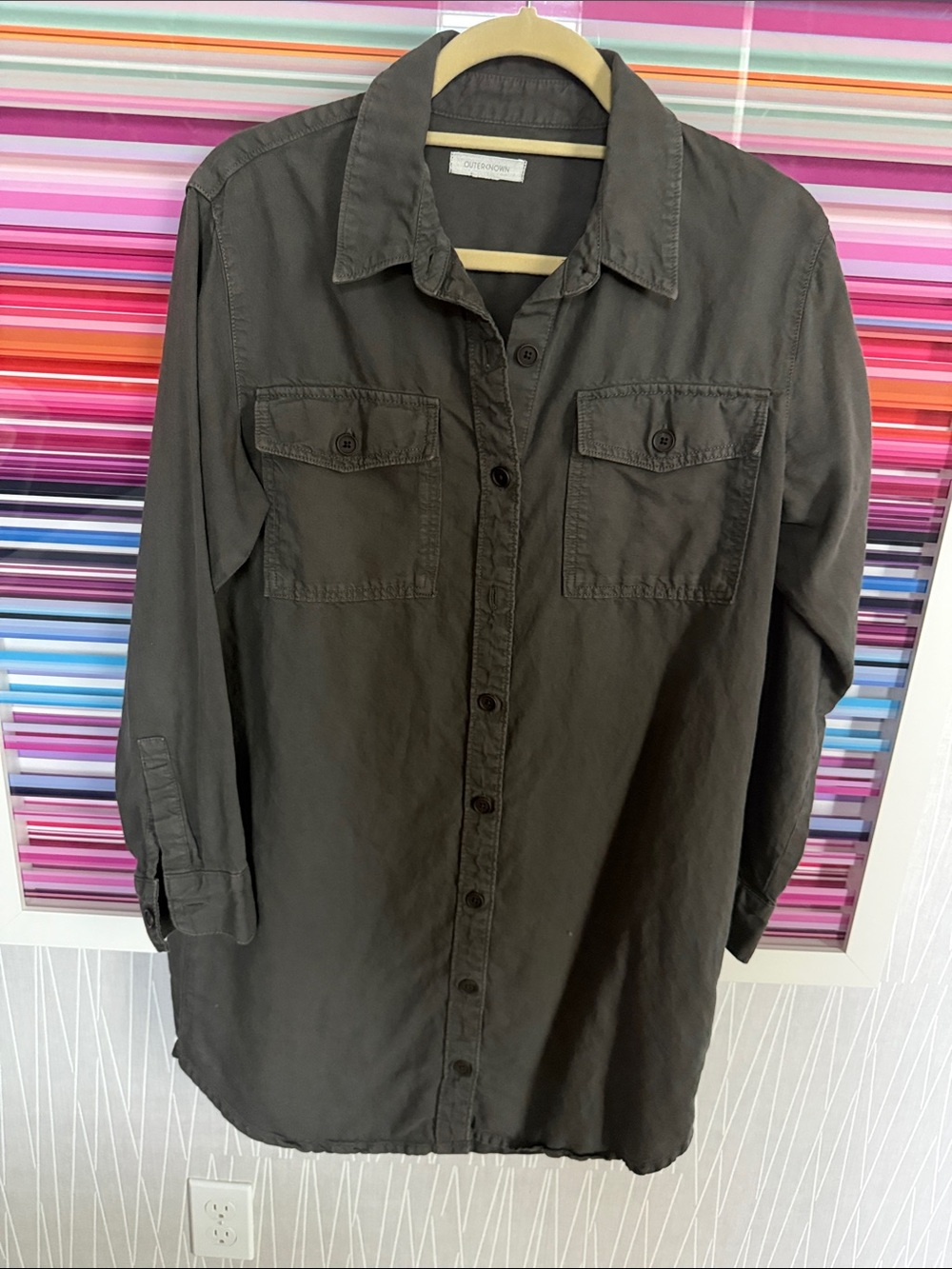 Outerknown Charcoal Button-Up Shirt Dress